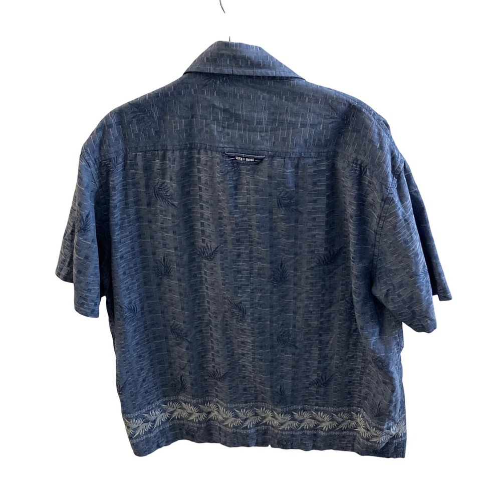 Toes On the Nose Silk Cotton Blue Textured Palm Leaf Embroidered Camp Shirt - Picture 4 of 4